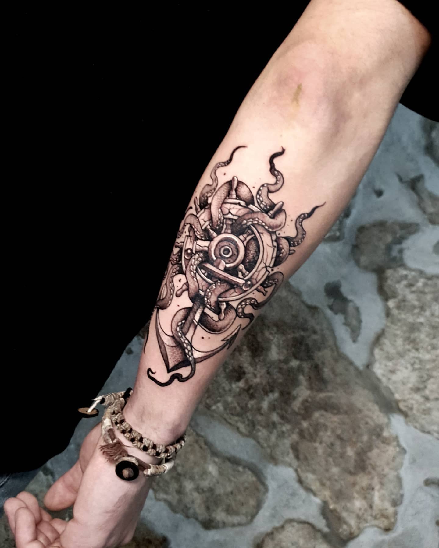 Blackwork nautical octopus tattoo by Lex