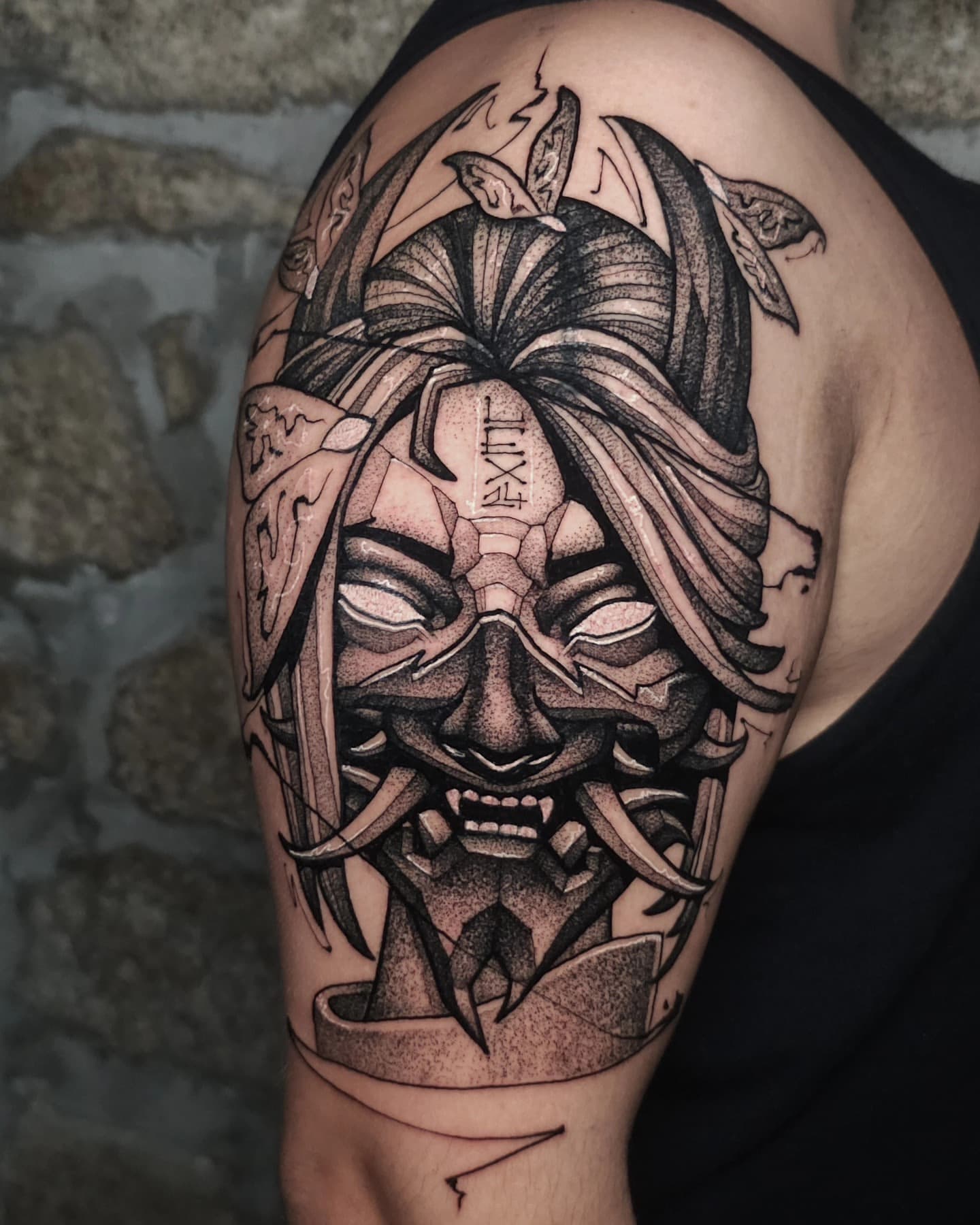 Oni mask tattoo by Lex